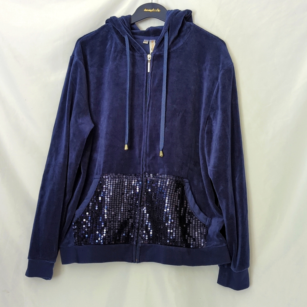 Velour Sequin Zip-Up Hoodie